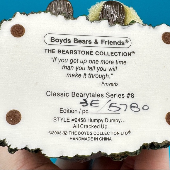 Boyds Bears Bearstone “Humpty Dumpty All Cracked Up” w/ Box COA BearyTales #8 - Picture 3 of 16